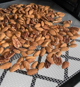 almonds and pecans on black tray screen