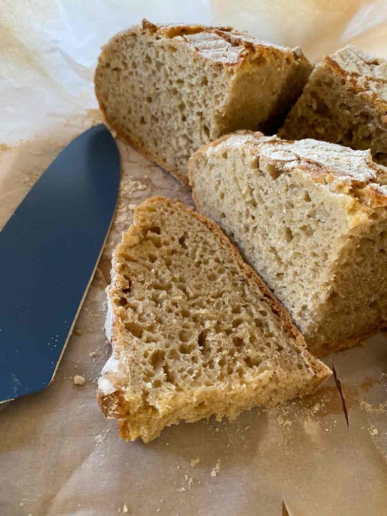 sliced sourdough with knife