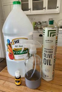vinegar, olive oil, essential oils