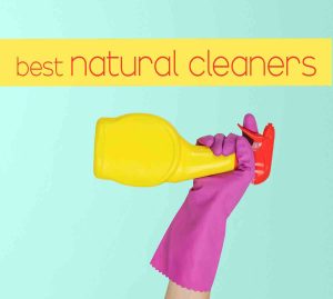 pink glove with spray bottle natural cleaners