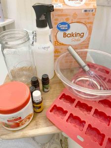citric acid, mold, bowl, baking soda essential oils